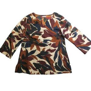 Amanda Blu Shirt Womens Medium AOP Flower Contrast Casual Blouse Pullover Ladies